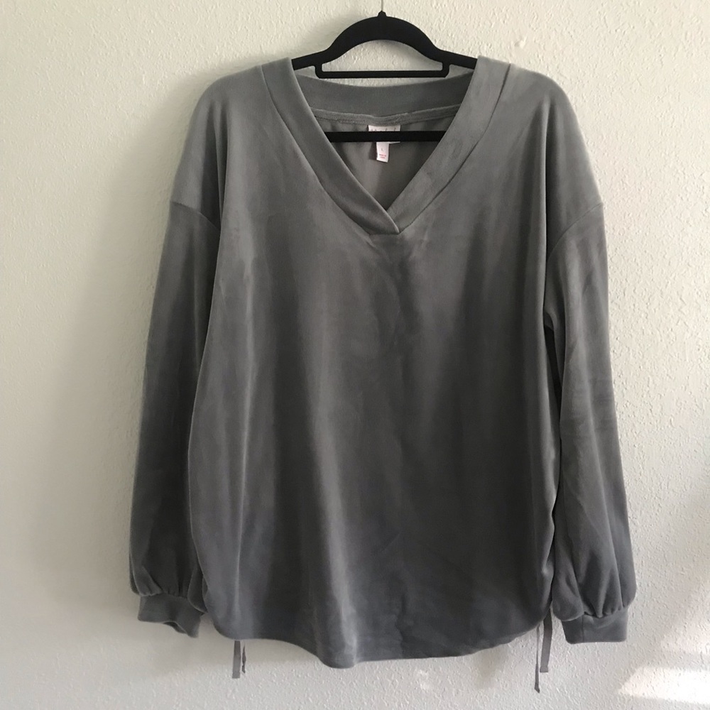 Isabel Maternity Blue Gray velvet Shirt - Large